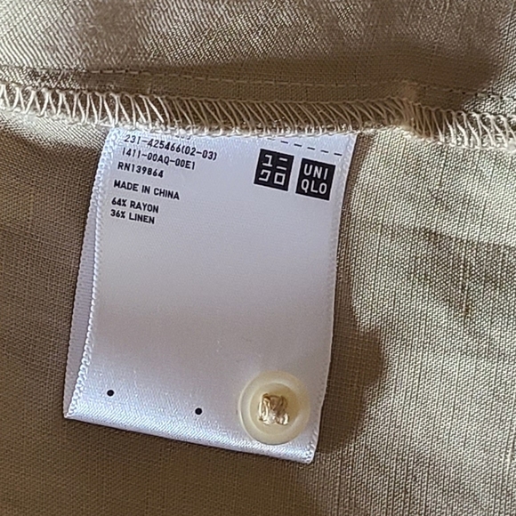 NWOT Uniqlo Womens Linen Blend Skipper Small Beige 3/4 Sleeve Tunic Blouse - Picture 4 of 9